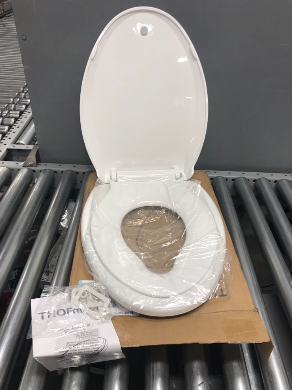 Photo 2 of THORIFLY Toilet Seat With Toddler Seat Built in, ELONGATED Toilet Seats Slow Close, Heavy Duty, Never Loosen, Thickened Durable Plastic, Easy to Clean and Install, Fits both Adults Child, White(18.5”) White Elongated