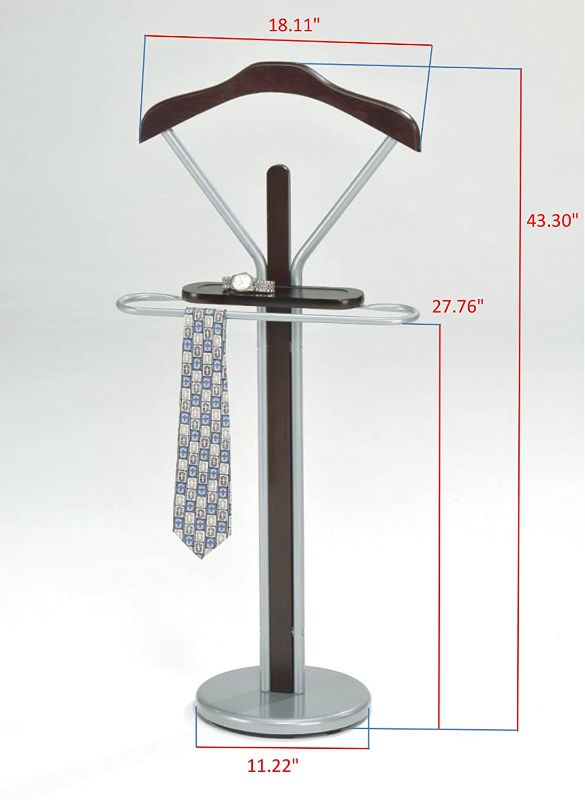 Photo 1 of InRoom Designs Kings Brand Silver/Walnut Finish Wood & Metal Suit Valet Rack Stand Organizer,