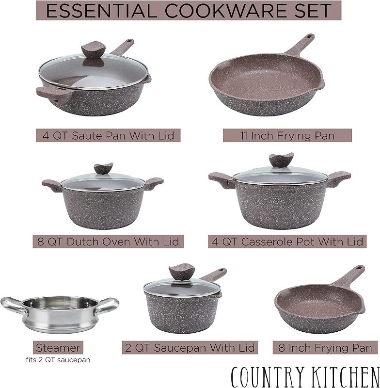 Photo 1 of COLOR IS DIFFERENT THEN DISPLAY PHOTO SEE PICTURES***Country Kitchen Nonstick Induction Cookware Sets - 11 Piece Nonstick Cast Aluminum Pots and Pans with BAKELITE Handles - Induction Pots and Pans with Glass Lids