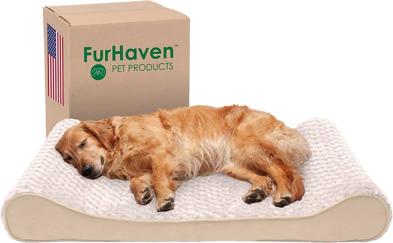 Photo 2 of Furhaven XL Orthopedic Dog Bed Ultra Plush Faux Fur & Suede Luxe Lounger w/ Removable Washable Cover - Cream, Jumbo (X-Large)