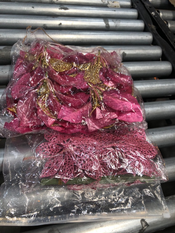 Photo 1 of VANNYSTER CHRISTMAS POINSETTIA ORNAMENT, GLITTER CHRISTMAS TREE DECORATION, ARTIFICIAL POINSETTIA FLOWER XMAS HOLIDAY HOME DECOR, PACK OF 24, PINK