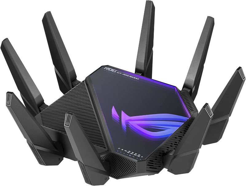 Photo 1 of ASUS ROG RAPTURE WIFI 6E GAMING ROUTER (GT-AXE16000) - QUAD-BAND, 6 GHZ READY, DUAL 10G PORTS, 2.5G WAN PORT, AIMESH SUPPORT, TRIPLE-LEVEL GAME ACCELERATION, LIFETIME INTERNET SECURITY, INSTANT GUARD
