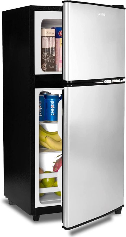 Photo 1 of 
Anukis Compact Refrigerator 3.5 Cu Ft 2 Door Mini Fridge with Freezer For Apartment, Dorm, Office, Family, Basement, Garage, Silver
Size:3.5 Cu Ft
Color:silver