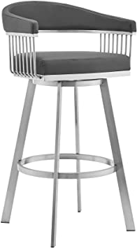 Photo 1 of Armen Living Chelsea 25" Gray Faux Leather and Brushed Stainless Steel Swivel Bar Stool
