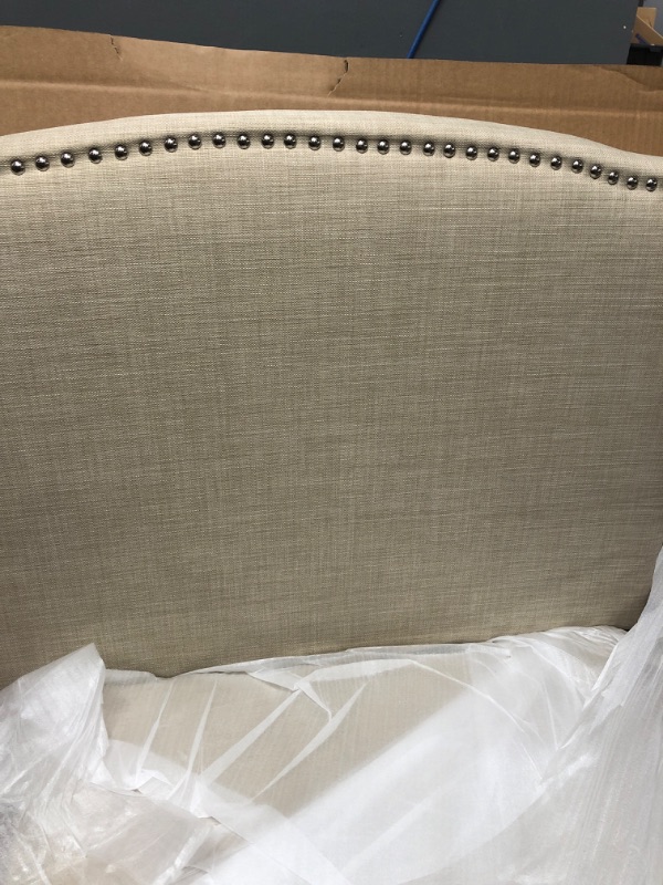 Photo 2 of Ball&Cast Bed Headboard Fabric Upholstered Curved Top Design with Nails Full/Queen/King Size 3 in 1, Adjustable Burlap Set of 1