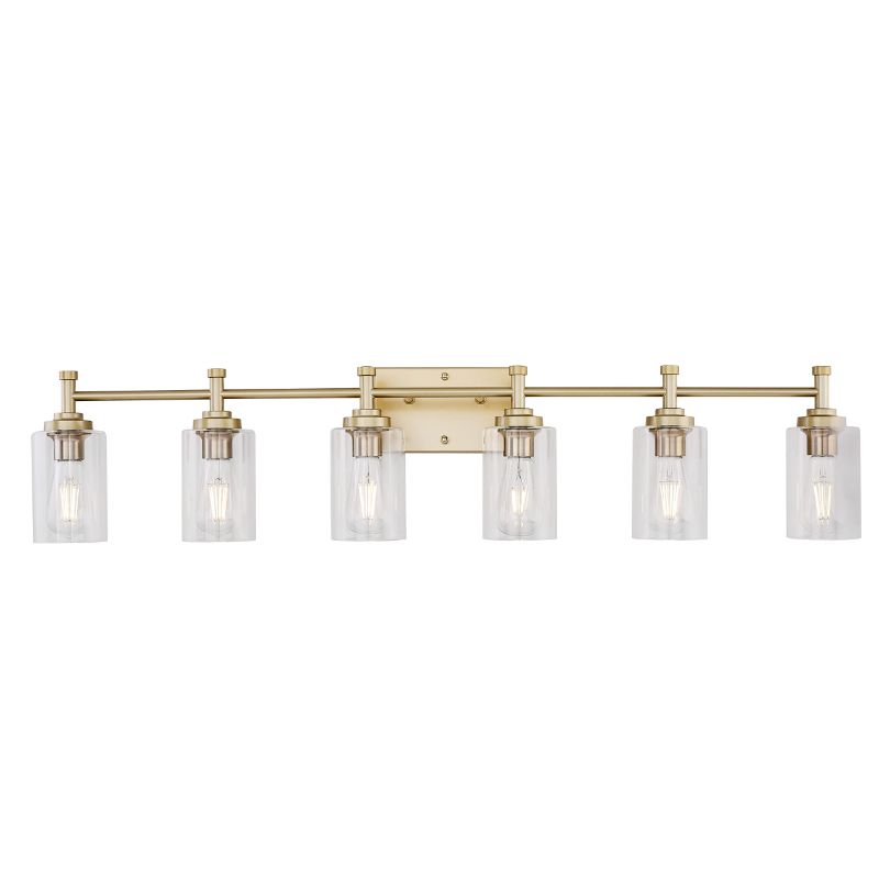 Photo 1 of (PARTS ONLY)Yaohong Bathroom Vanity Light in Gold with Cylinder Clear Glass Shades 6 Lights Wall Sconce Vanity Lighting Gold 6 Light