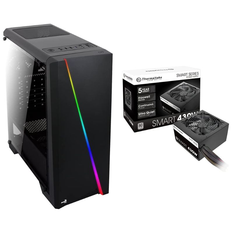 Photo 1 of AEROCOOL CYLON RGB MID TOWER WITH ACRYLIC SIDE WINDOW, BLACK & SMART 430W 80+ BLACK CONTINUOUS POWER ATX 12V V2.3/EPS 12V ACTIVE PFC POWER SUPPLY PS-SPD-0430NPCWUS-W TOWER + POWER SUPPLY
