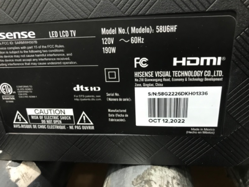 Photo 5 of **SEE NOTES**
Hisense 58-inch ULED U6 Series Quantum Dot LED 4K UHD Smart Fire TV (58U6HF, 2022 Model)

