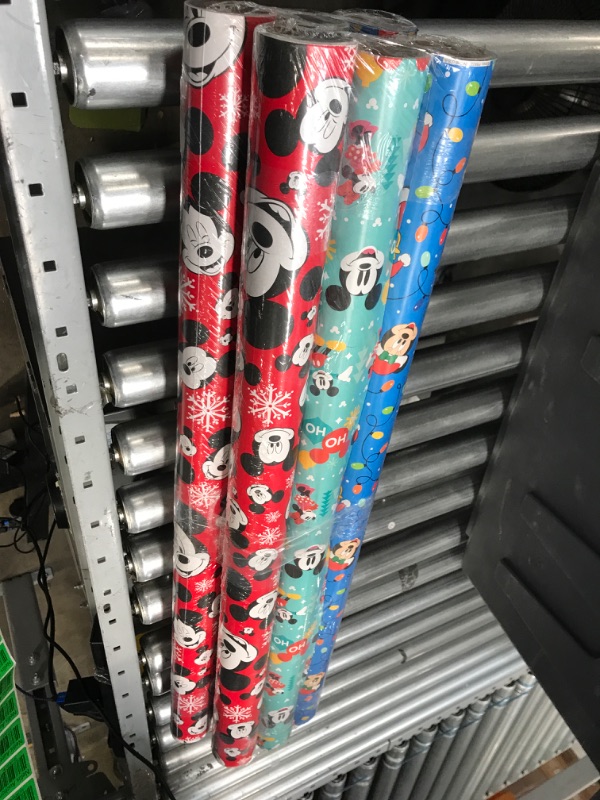 Photo 2 of American Greetings Disney Christmas Wrapping Paper with Cut Lines Bundle, Mickey Mouse 6 Rolls 