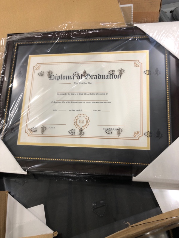 Photo 2 of GraduatePro 8.5x11 Diploma Frame with Black Over Gold Mat or Display 11x14 Document Without Mat, CPA License Frame, UV Protection Acrylic, Mahogany with Gold Beads, Pack of 3 3 11x14