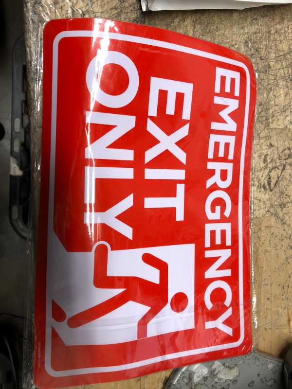 Photo 2 of Emergency Exit Only Sticker 4 Pack 10"x 7" Emergency Exit Only Alarm Will Sound Sign Premium Self-Adhesive Vinyl