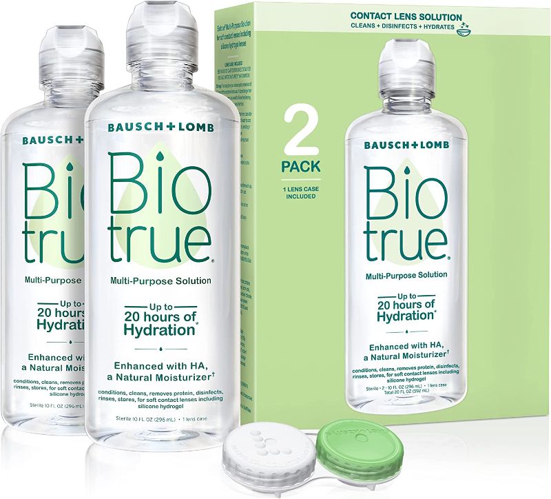Photo 1 of *EXP: 3/1/2022* Contact Lens Solution by Biotrue, Multi-Purpose Solution for Soft Contact Lenses, Lens Case Included, 10 Fl Oz (Pack of 2)