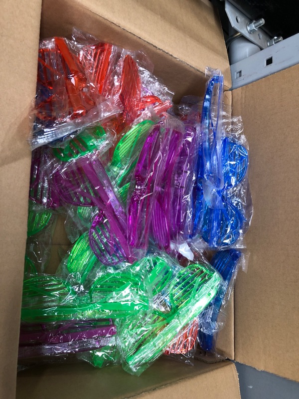 Photo 4 of **PARTY FAVORS**
up too 60 LED light up glasses multiple colors, red , blue, white, green, purple, pink. and a bag full of LED finger lights multiple colors