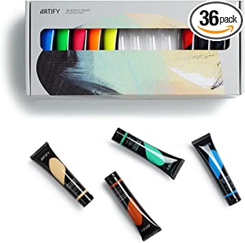 Photo 1 of ARTIFY Premium Heavy Body Acrylic Paint Set, 36 Colors (1.29 oz, 38ml) with a Storage Box, Rich Pigments, Metallic Paints, Non-Fading, Non-Toxic Paints for Artist, Beginners, Adults & Kids, Art Supplies for Canvas Painting