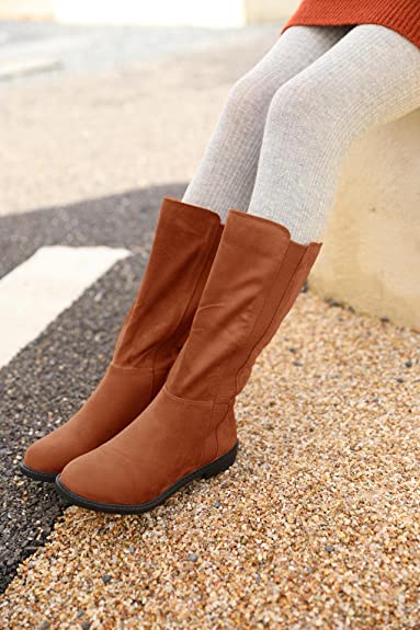 Photo 1 of Coutgo Girls Faux Suede Knee High Chelsea Boots Kids Chunky Low Heel Back Zipper Fashion Winter Riding Booties