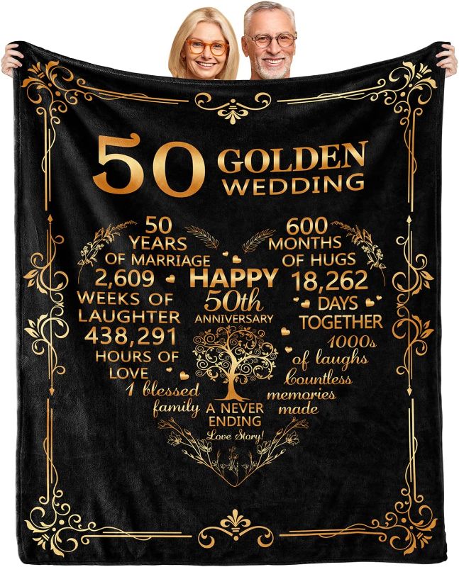 Photo 1 of 
AKLSNDLKA 50th Anniversary Blanket Gifts,Gift for 50th Wedding Anniversary,50th Golden Wedding Anniversary Couple Gifts for Husband Wife Dad Mom Grandparents 60"X 50" Flannel