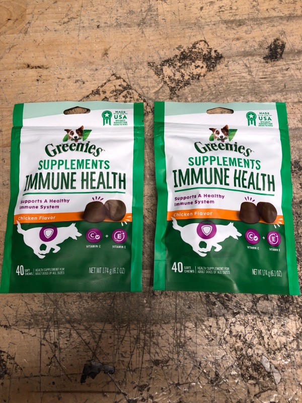Photo 2 of (2) Greenies Immune Health Dog Supplements with an Antioxidant Blend of Vitamin C and E, 40-Count Chicken-Flavor Soft Chews for Adult Dogs 40 Count