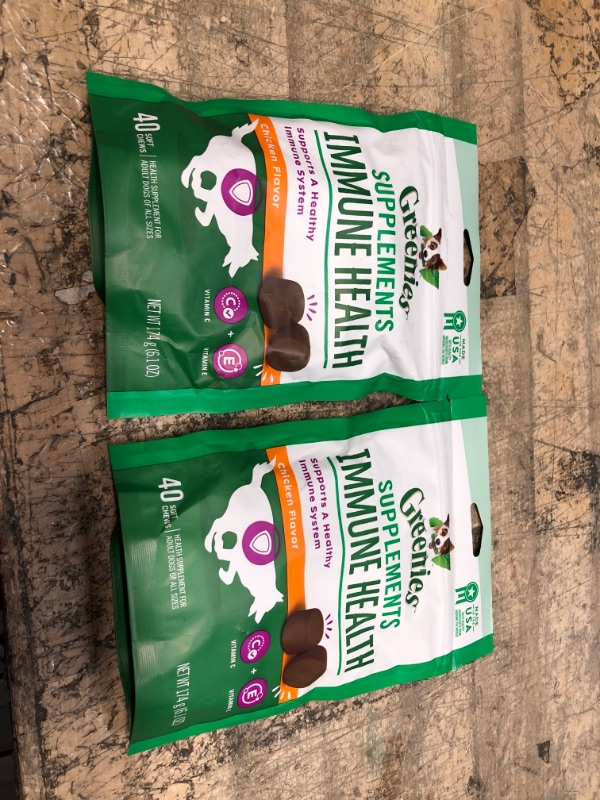 Photo 2 of (2) Greenies Immune Health Dog Supplements with an Antioxidant Blend of Vitamin C and E, 40-Count Chicken-Flavor Soft Chews for Adult Dogs 40 Count