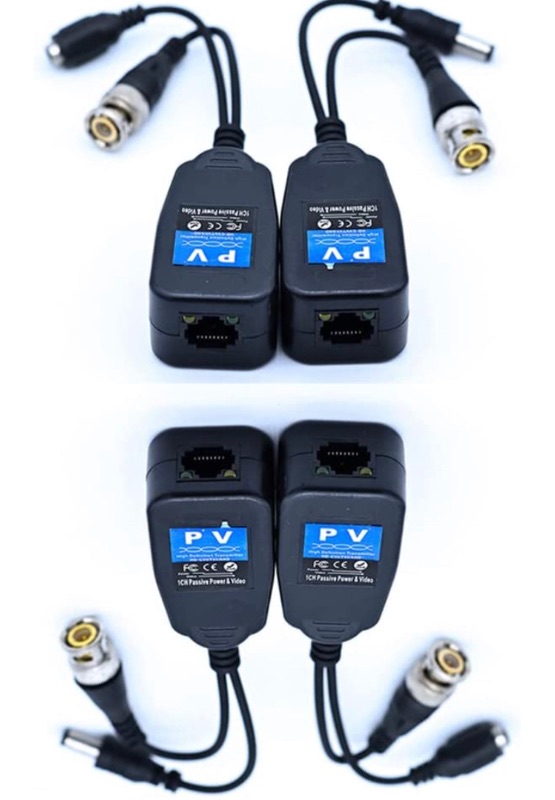 Photo 1 of 2 Pair Video Balun-HDMI-CVI/TVI/AHD BNC Balun Passive Ethernet Extender BNC Twisted with Power Connector and RJ45 CAT5 Data Transmitter