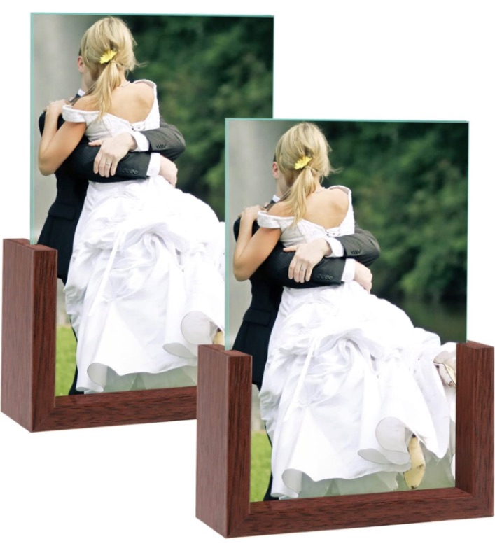 Photo 1 of 4x6 Picture Frame 2 Pack, Rustic Wooden Photo Frames with Wood Base and High Definition Glass Covers, U Shaped Double Sided Frame for Tabletop or Desktop Display