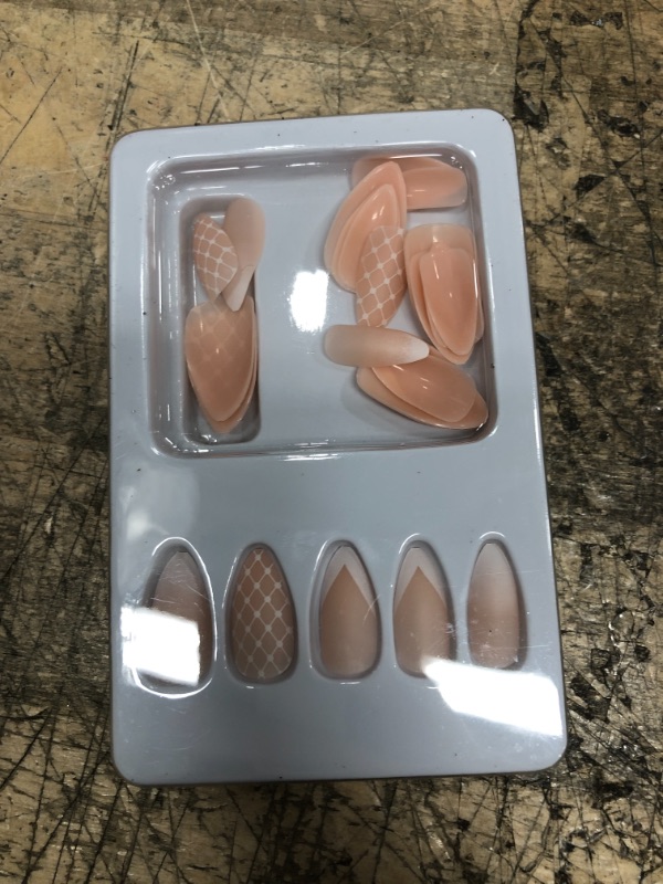 Photo 2 of 24PCS Press on Nails Medium,Short Pointed Almond Shape,Press On Nails Short.False Nails with Glue for Women and Girls,Reusable Semi-Transparent Nails in 12 Sizes-Includes Prep Pad,Mini File and 24 Fake Nails