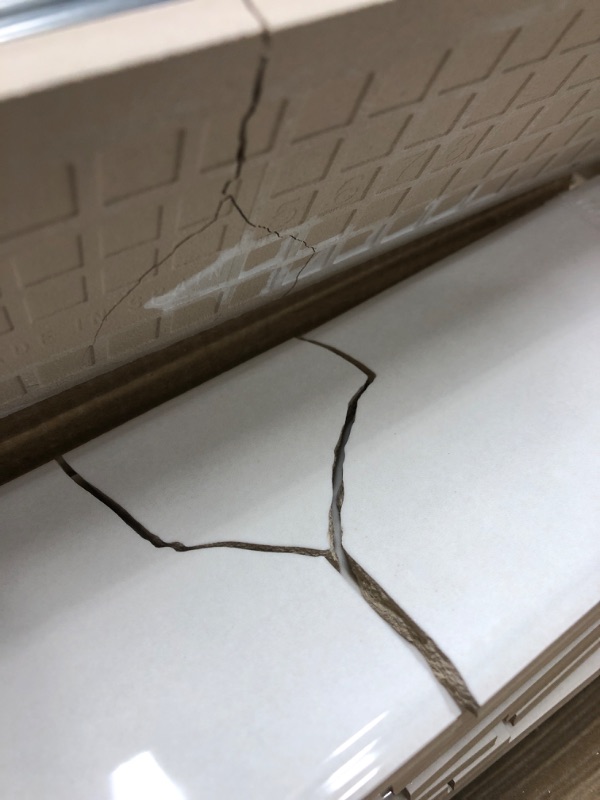 Photo 3 of *** CRACKS ON TILES*** M S International Renzo Dove 3 Inch x 12 Inch Glossy Ceramic Subway Wall Tile for Bathroom, Kitchen Backsplash, Accent Wall Tile, and Shower Wall Tile Dove White 12" L x 3" W x 0.31" T