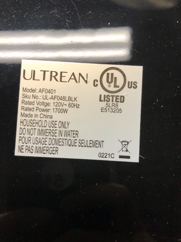 Photo 5 of ***TESTED/ WORKS. MINOR SCRATCHES**** Ultrean Large Air Fryer 8.5 Quart, Electric Hot Airfryer XL Oven Oilless Cooker with 7 Presets, LCD Digital Touch Screen and Nonstick Detachable Basket, UL Certified, Cook Book, 1-Year Warranty, 1700W (Black)