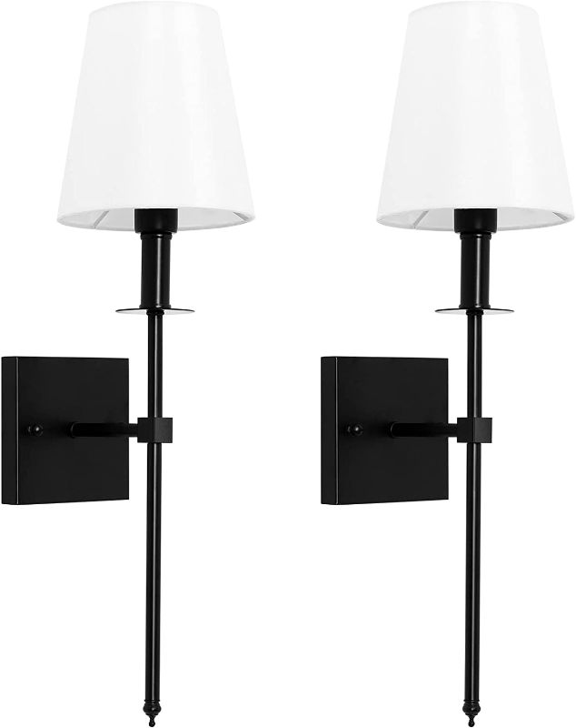 Photo 1 of GRATESOLA Wall Sconces Set of 2, Dimmable Sconces Wall Lighting, Classic Hardwired Indoor Matte Black Metal Sconce Lights with Fabric Shades Bulb and Switch...
