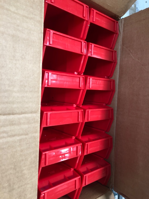 Photo 2 of Akro-Mils 30210 AkroBins Plastic Hanging Stackable Storage Organizer Bin, 5-Inch x 4-Inch x 3-Inch, Red, 24-Pack 24 Pack Red