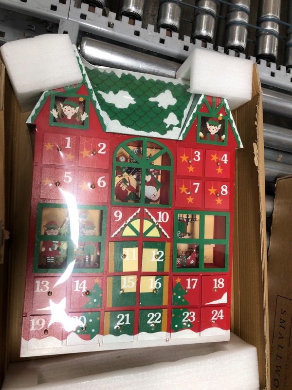 Photo 2 of PIONEER-EFFORT Large Christmas Wooden Advent Calendar House 2021 with Drawers to Fill Small Gifts Countdown to Christmas Decoration, red