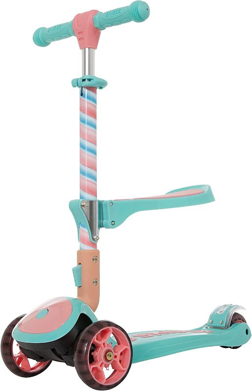 Photo 1 of Kick Scooters for Kids Ages 3-5 (Suitable for 2-12 Year Old) Adjustable Height Foldable Scooter Removable Seat, 3 LED Light Wheels, Rear Brake, Wide Standing Board, Outdoor Activities for Boys/Girls
