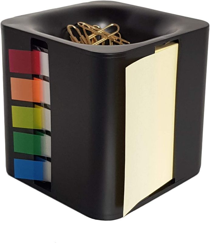 Photo 1 of All-in-One Pop-up Note & Roll Sticky Note Dispenser Assorted Index Flag Dispenser Paper Clip Tub Desk Organizer (Black)
