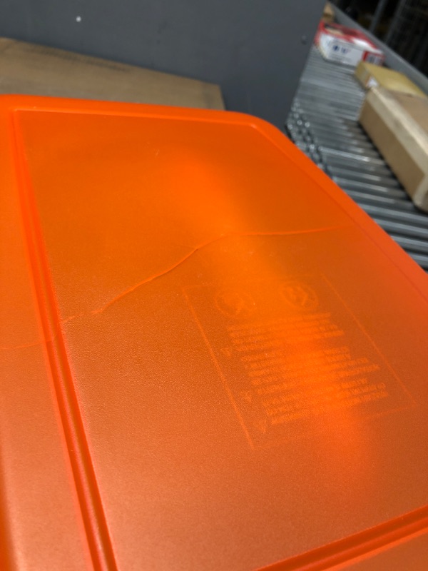 Photo 1 of *Lid Cracked-See Photos* * IRIS USA 3-Piece or 2-Piece 35 Lbs / 45 Qt WeatherPro Airtight Pet Food Storage Container Combo and Treat Box for Dog Cat Bird Food, Keep Pests Out, Translucent Body Orange 3-Piece / 35 Lbs - 45 Qt