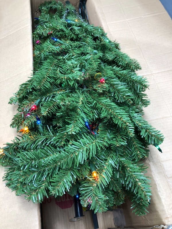 Photo 2 of *Tested* National Tree Company Artificial Pre-Lit Slim Christmas Tree, Green, Kingswood Fir, Multicolor Lights, Includes Stand, 7 Feet 7 ft