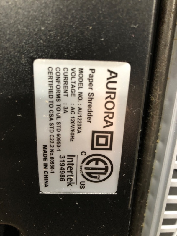 Photo 2 of *Tested* Aurora AU1220XA 12 Sheet Crosscut Paper and Credit Card Shredder with 5.2 gal Wastebasket 12-Sheet Crosscut Shredder