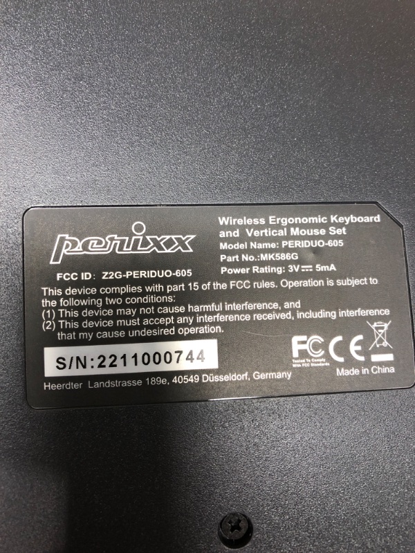 Photo 2 of Perixx Periduo-605, Wireless Ergonomic Split Keyboard and Vertical Mouse Combo, Adjustable Palm Rest and Membrane Low Profile Keys, Black, US English Layout (11633)