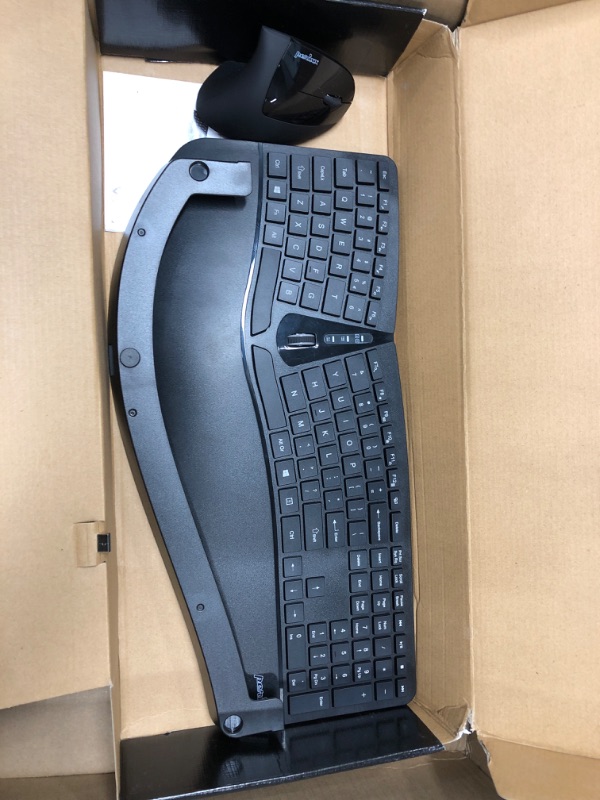 Photo 4 of Perixx Periduo-605, Wireless Ergonomic Split Keyboard and Vertical Mouse Combo, Adjustable Palm Rest and Membrane Low Profile Keys, Black, US English Layout (11633)