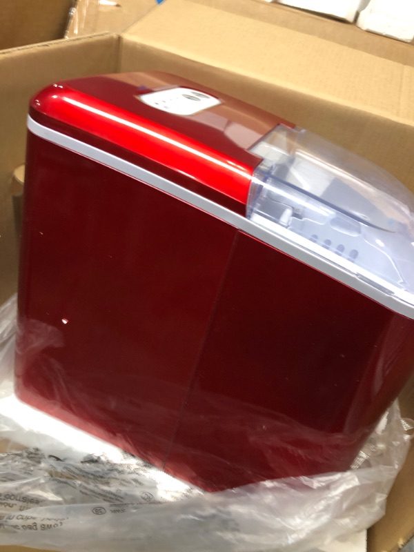 Photo 2 of *Powers On* Igloo ICEB26RR Automatic Portable Electric Countertop Ice Maker Machine, 26 Pounds in 24 Hours, 9 Ice Cubes Ready in 7 minutes, With Ice Scoop and Basket, Perfect for Water Bottles, Mixed Drinks Retro Red Ice Maker