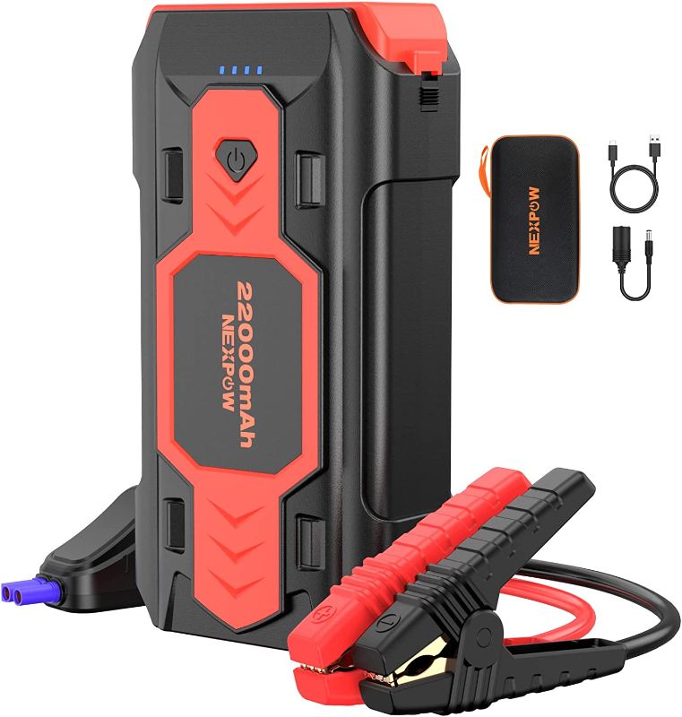 Photo 1 of NEXPOW Battery Jump Starter 2500A 22000mAh Car Jump Starter (up to 8.0L Gas/8L Diesel Engines) 12V Car Battery Booster Pack with USB Quick Charge 3.0 and 4 LED Modes Red Blue Warning