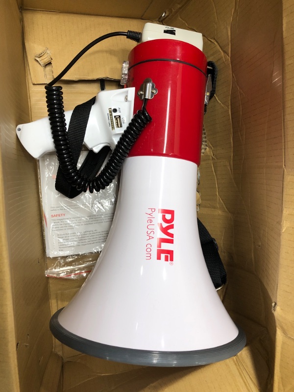 Photo 2 of *Unable to Test-Missing Charging Cord* Pyle Portable Megaphone Speaker PA Bullhorn-Built-in Siren, 50W Adjustable Volume Control &1200 Yard Range-Ideal for Any Outdoor Sports,Cheerleading Fans & Coaches or for Safety Drills - PMP52BT
