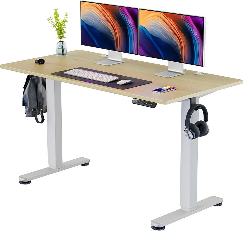 Photo 1 of ErGear Height Adjustable Electric Standing Desk, 55 x 28 Inches Sit Stand up Desk, Memory Computer Home Office Desk (Natural)
