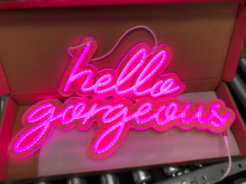 Photo 2 of 35x8 inch Hello Gorgeous Neon Sign Art Wall Lights for Beer Bar Club Bedroom Hotel Pub Cafe Wedding Birthday Party Gifts_Pink
