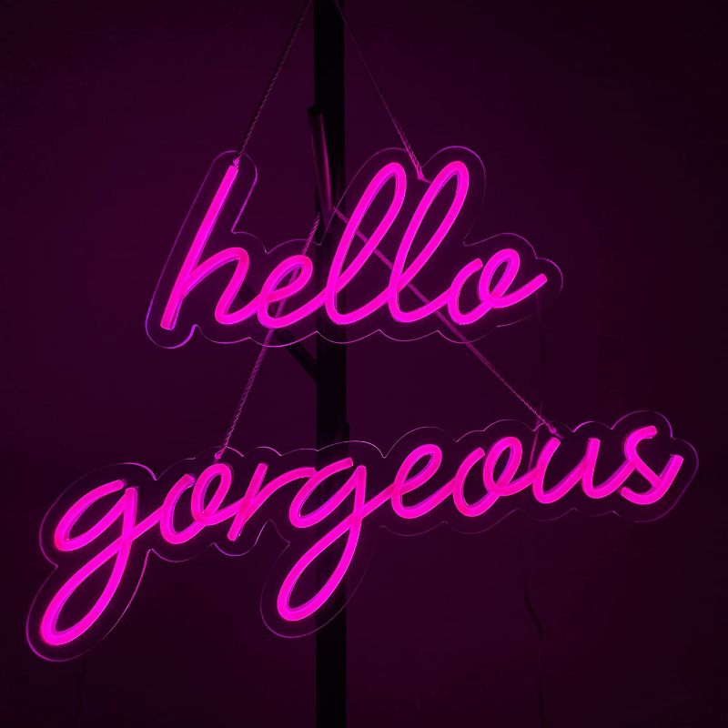 Photo 1 of 35x8 inch Hello Gorgeous Neon Sign Art Wall Lights for Beer Bar Club Bedroom Hotel Pub Cafe Wedding Birthday Party Gifts_Pink
