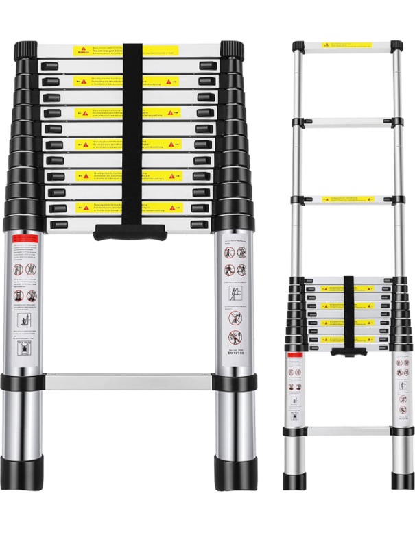 Photo 1 of 12.5FT Telescoping Ladder, Telescopic Extension Ladder, Aluminum Alloy Folding Ladder Portable Multi-Purpose for Indoor Outdoor Work, Heavy Duty 330 lbs Load