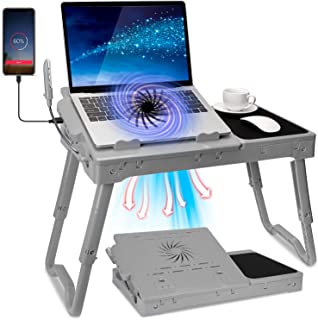 Photo 1 of Laptop Table Stand for Bed, Adjustable Laptop Desk for Bed, Portable Desktop Lap Desk with Cooling Fan and 4 USB Port, Foldable Computer Lap Desk for Bed Sofa Couch Floor