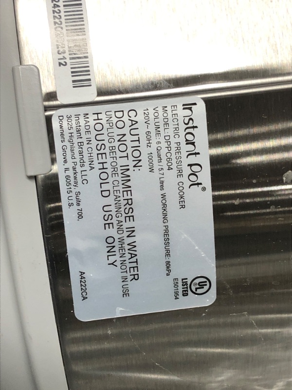 Photo 4 of *** TESTED/ TURNS ON*** Instant Pot Duo Plus, 6-Quart Whisper Quiet 9-in-1 Electric Pressure Cooker, Slow Cooker, Rice Cooker, Steamer, Sauté, Yogurt Maker, Warmer & Sterilizer, Free App with 1900+ Recipes, Stainless Steel 6QT Duo Plus