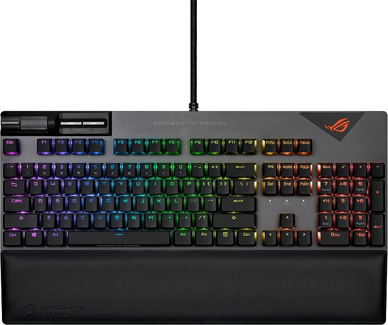 Photo 1 of ASUS ROG Strix Flare II 100% RGB Gaming Keyboard, ROG NX Red Mechanical switches, PBT doubleshot keycaps, 8k Hz Polling, Sound-dampening Foam, Media Controls, USB passthrough, Wrist Rest-Black
