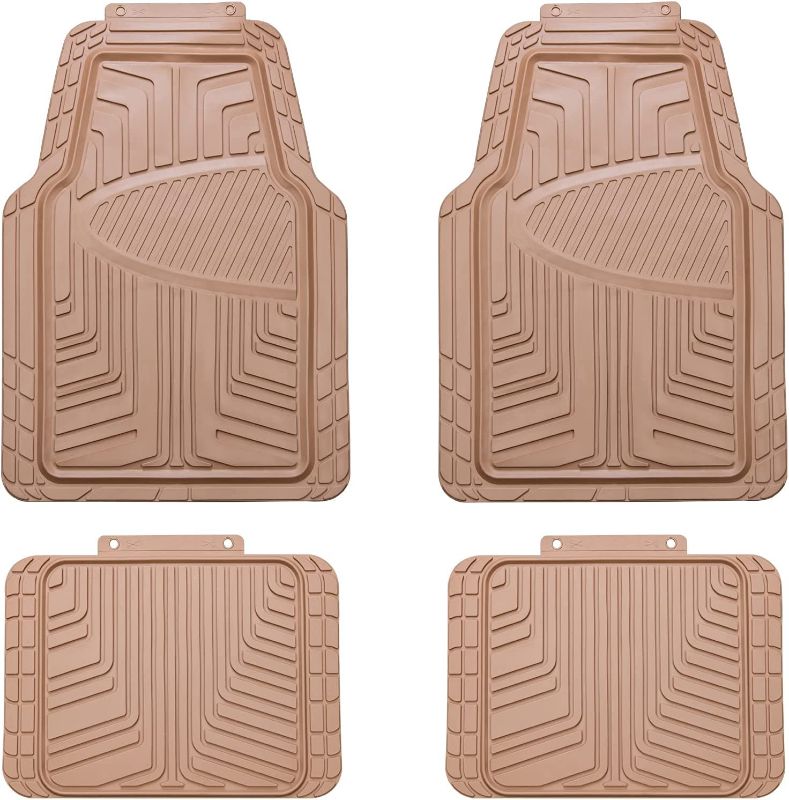 Photo 1 of Amazon Basics 4-Piece Premium Rubber Floor Mat for Cars, SUVs and Trucks, All Weather Protection, Universal Trim to Fit, Beige
