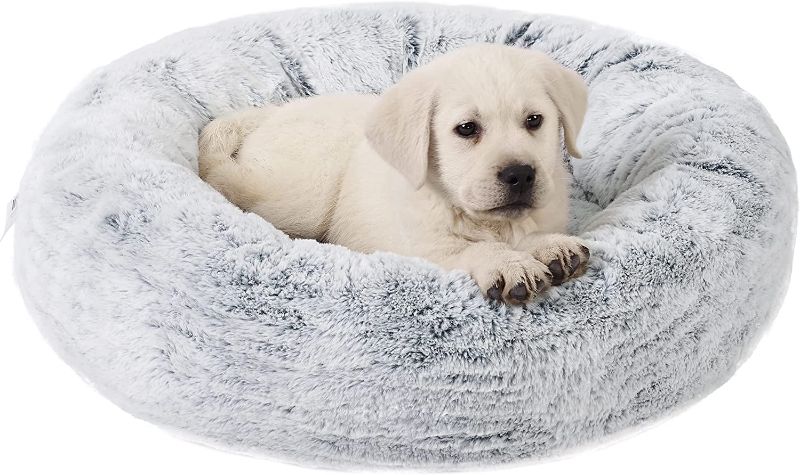 Photo 1 of ***USED AND SMELLS**  Best Friends by Sheri SnuggleSoft Faux Rabbit Fur Memory Foam Calming Donut Bed for Dogs and Cats, Grey, 23" x 23"
