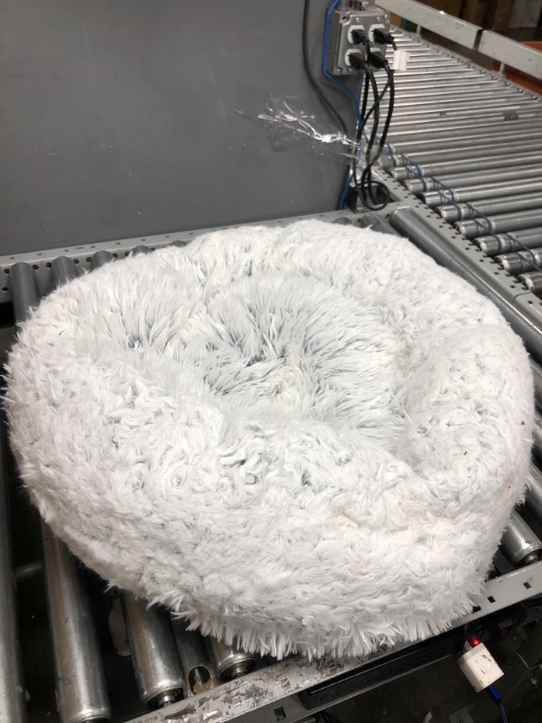 Photo 2 of ***USED AND SMELLS**  Best Friends by Sheri SnuggleSoft Faux Rabbit Fur Memory Foam Calming Donut Bed for Dogs and Cats, Grey, 23" x 23"
